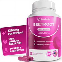 Load image into Gallery viewer, ITEM# 0246 Rosabella Organic Beet Root Capsules - 1300mg Beet Root Powder Aids Healthy Circulation & Vitality, Non-GMO, Beet Root Supplement (Watch Video)