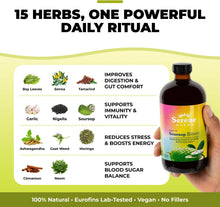Load image into Gallery viewer, ITEM# 0231 Serene Herbs Soursop Bitters Liquid – Organic Herbal Sour SOP Guanabana with Black Seed, Moringa, Irish Moss & Ginger – Gut Support, Energy & Immune Boost – Vegan, Non-GMO – 16 oz (Watch 2 Videos)