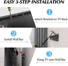 Load image into Gallery viewer, ITEM# 0128 No Stud TV Wall Mount, Drywall Studless TV Hanger No Damage, No Drill, Non Screws, Dry Wall Flat Screen TV Easy Install Bar Bracket fits VESA 12-55 inch TVs up to 99 lbs, Include Hardware Levels (Watch Video)