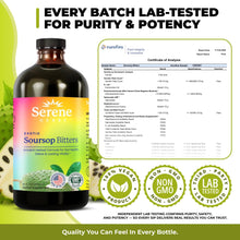 Load image into Gallery viewer, ITEM# 0231 Serene Herbs Soursop Bitters Liquid – Organic Herbal Sour SOP Guanabana with Black Seed, Moringa, Irish Moss & Ginger – Gut Support, Energy & Immune Boost – Vegan, Non-GMO – 16 oz (Watch 2 Videos)