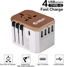 Load image into Gallery viewer, ITEM# 0193 Unidapt Universal Travel Adapter with International Plug, 5.6A Smart Power 3.0A 4 USB 1 Type C, Power Adapter Travel Charger, Outlet Converter Worldwide (Watch Video)