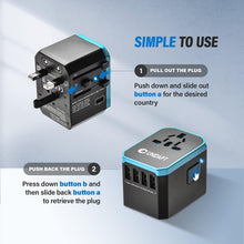 Load image into Gallery viewer, ITEM# 0193 Unidapt Universal Travel Adapter with International Plug, 5.6A Smart Power 3.0A 4 USB 1 Type C, Power Adapter Travel Charger, Outlet Converter Worldwide (Watch Video)