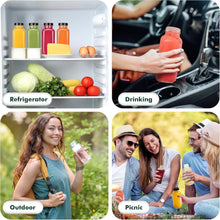 Load image into Gallery viewer, ITEM# 0245 Empty 8 oz Glass Juice Bottles with Black Lids & Labels, Reusable Travel Juice Storage Containers, Clear Glass Drink Jars for Juicing, Water, Ginger, Wellness Shots - Leakproof, Dishwasher Safe
