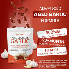 Load image into Gallery viewer, ITEM# 0241 Resilia Garlic Extract Softgels – Odorless Aged Garlic Extract Supplement with CoQ10 Ubiquinol – 20-Month Matured, Standardized for S-Allyl Cysteine - Heart Health & Immune Support