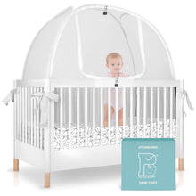 Load image into Gallery viewer, ITEM# 0065 Pro Baby Safety Pop Up Crib Tent, Fine Mesh Crib Netting Cover to Keep Baby from Climbing Out, Falls and Mosquito Bites, Safety Net, Canopy Netting Cover - Sturdy & Stylish Infant Crib Topper (Watch Video)