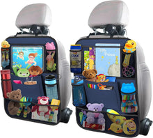 Load image into Gallery viewer, ITEM# 0051 Car Backseat Organizer with 10" Table Holder, 9 Storage Pockets Seat Back Protectors Kick Mats for Kids Toddlers, Travel Accessories, 2 Pack (Watch Video)