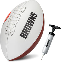 Load image into Gallery viewer, ITEM# 0215 Sports NFL Autograph Football - Official ADULT Size White Panel Souvenir Football for Autographs + Signatures - NFL Team Fan Shop Memorabilia Football for Display (Watch Video)