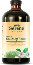 Load image into Gallery viewer, ITEM# 0231 Serene Herbs Soursop Bitters Liquid – Organic Herbal Sour SOP Guanabana with Black Seed, Moringa, Irish Moss & Ginger – Gut Support, Energy & Immune Boost – Vegan, Non-GMO – 16 oz (Watch 2 Videos)