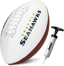 Load image into Gallery viewer, ITEM# 0215 Sports NFL Autograph Football - Official ADULT Size White Panel Souvenir Football for Autographs + Signatures - NFL Team Fan Shop Memorabilia Football for Display (Watch Video)