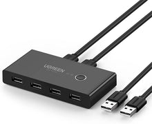 Load image into Gallery viewer, ITEM# 0006   UGREEN Computer USB Switch Selector KVM Switch 2 Computers Sharing 4 USB Devices USB 2.0 Peripheral Switcher Box Hub for Mouse Keyboard Scanner Printer PCs with One-Button Swapping and 2 Pack USB A to A Cable (Watch Video)