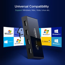 Load image into Gallery viewer, ITEM# 0006   UGREEN Computer USB Switch Selector KVM Switch 2 Computers Sharing 4 USB Devices USB 2.0 Peripheral Switcher Box Hub for Mouse Keyboard Scanner Printer PCs with One-Button Swapping and 2 Pack USB A to A Cable (Watch Video)
