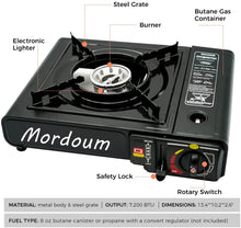 Load image into Gallery viewer, ITEM# 0003   Camping Stove Portable Single Burner Butane Cylinder Stove with Carrying Case Camp Kitchen Equipment Back-packing Black (Watch Video)