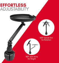 Load image into Gallery viewer, ITEM# 0052 Cup Holder Tray for Car - Adjustable Car Tray Table - Perfect Car Tray for Eating with 9" Surface, Phone Slot, and Swivel Arm - Car Food Table for Most Cup Holders - Road Trip Car Accessory (Watch Video)