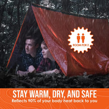 Load image into Gallery viewer, ITEM# 0098 Emergency Survival Shelter – 2 Person Emergency Tent – Use As Survival Tent, Emergency Shelter, Tube Tent, Survival Tarp - Includes Survival Whistle & Paracord (Watch Video)