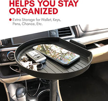 Load image into Gallery viewer, ITEM# 0052 Cup Holder Tray for Car - Adjustable Car Tray Table - Perfect Car Tray for Eating with 9" Surface, Phone Slot, and Swivel Arm - Car Food Table for Most Cup Holders - Road Trip Car Accessory (Watch Video)