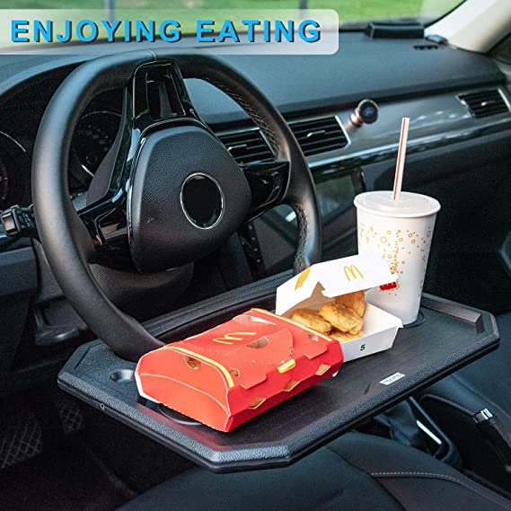 Xergur 2 in 1 Car Steering Wheel Tray/Back Seat Headrest Tray for Eating  Food Drink and Writing Laptop Work, Black Car Desk