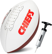 Load image into Gallery viewer, ITEM# 0215   Sports NFL Autograph Football - Official ADULT Size White Panel Souvenir Football for Autographs + Signatures - NFL Team Fan Shop Memorabilia Football for Display (Watch Video)
