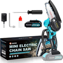 Load image into Gallery viewer, ITEM# 0154   Mini Chainsaw, Portable Electric Best Chainsaw Cordless, Small Handheld Chain Saw Pruning Shears Chainsaw for Tree Branches, Courtyard and Garden(SAKER MINI CHAINSAW + BATTERIES) Watch Video)
