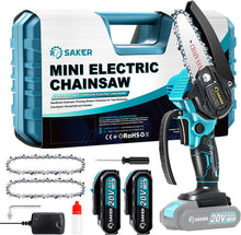 Load image into Gallery viewer, ITEM# 0154   Mini Chainsaw, Portable Electric Best Chainsaw Cordless, Small Handheld Chain Saw Pruning Shears Chainsaw for Tree Branches, Courtyard and Garden(SAKER MINI CHAINSAW + BATTERIES) Watch Video)
