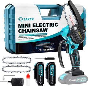 ITEM# 0154   Mini Chainsaw, Portable Electric Best Chainsaw Cordless, Small Handheld Chain Saw Pruning Shears Chainsaw for Tree Branches, Courtyard and Garden(SAKER MINI CHAINSAW + BATTERIES) Watch Video)