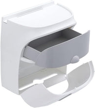 Load image into Gallery viewer, ITEM# 0002   Toilet Paper Roll Holder with Storage Drawer Bathroom Tissue Box Wall Organizer Shower Facial Tissue Holder for Roll Toilet Paper (Watch Video)
