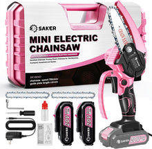 Load image into Gallery viewer, ITEM# 0154   Mini Chainsaw, Portable Electric Best Chainsaw Cordless, Small Handheld Chain Saw Pruning Shears Chainsaw for Tree Branches, Courtyard and Garden(SAKER MINI CHAINSAW + BATTERIES) Watch Video)
