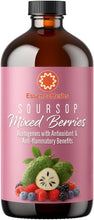 Load image into Gallery viewer, ITEM# 0237   Essence Herbs Soursop Bitters Liquid with Mixed Berries, Gut &amp; Digestive Support, Antioxidant Herbal Supplement with Soursop Leaves, Moringa, Black Seed &amp; Turmeric, 16 fl oz

