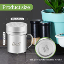 Load image into Gallery viewer, ITEM# 0120   Stainless Steel Salt and Pepper Shakers Set with Lid and Handle 127 Holes, Metal Dredge Shaker (2 Pieces)
