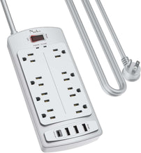 Load image into Gallery viewer, ITEM# 0133   Surge Protector Power Strip - Nuetsa Flat Plug Extension Cord with 8 Outlets and 4 USB Ports, 6 Feet Power Cord (1625W/13A), 2700 Joules, ETL Listed
