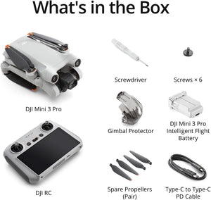 ITEM# 0151   DJI Mini 3 Pro (DJI RC) – Lightweight and Foldable Camera Drone with 4K/60fps Video, 48MP Photo, 34-min Flight Time, Tri-Directional Obstacle Sensing, Ideal for Aerial Photography and Social Media (Watch Video)