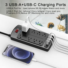 Load image into Gallery viewer, ITEM# 0133   Surge Protector Power Strip - Nuetsa Flat Plug Extension Cord with 8 Outlets and 4 USB Ports, 6 Feet Power Cord (1625W/13A), 2700 Joules, ETL Listed
