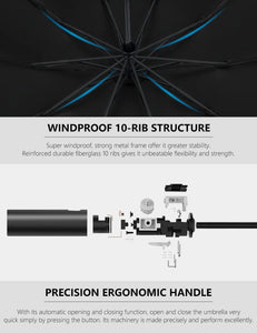 ITEM# 0172   Umbrella Pro | UPF 50+ 99% UV Protection, Reflective Safety Strip, Sturdy Windproof, Travel Portable, Automatic | Reverse Folding Umbrella (Watch Video)