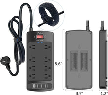 Load image into Gallery viewer, ITEM# 0133   Surge Protector Power Strip - Nuetsa Flat Plug Extension Cord with 8 Outlets and 4 USB Ports, 6 Feet Power Cord (1625W/13A), 2700 Joules, ETL Listed
