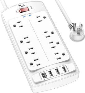 ITEM# 0133   Surge Protector Power Strip - Nuetsa Flat Plug Extension Cord with 8 Outlets and 4 USB Ports, 6 Feet Power Cord (1625W/13A), 2700 Joules, ETL Listed