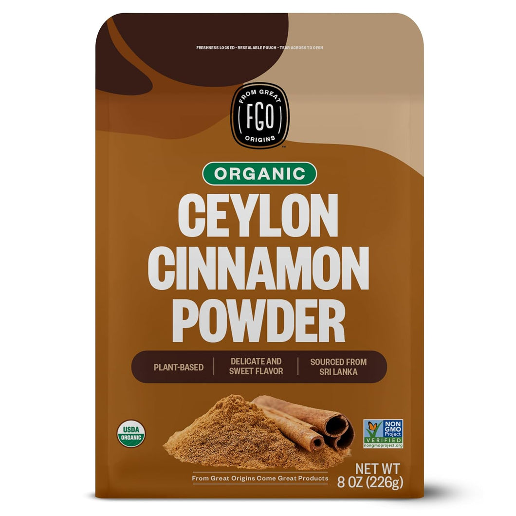 ITEM# 0143   Organic Ceylon Cinnamon Powder | Perfect for Baking, Cooking & Smoothies | 100% Raw from Sri Lanka | 8oz/226g Resealable Kraft Bag (Watch Video)
