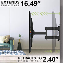 Load image into Gallery viewer, ITEM# 0126   MOUNT Full Motion TV Wall Mount for Most 47-84 inch Flat Screen/LED/4K TV, TV Mount Bracket Dual Swivel Articulating Tilt 6 Arms, Max VESA 600x400mm, Holds up to 132lbs, Fits 8” 12” 16&quot; Wood Studs (Watch Video)
