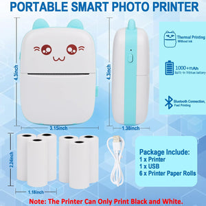 ITEM# 0195   Printers with 6 Rolls Printing Paper for Android iOS Smartphone, BT Inkless Printing Gift for Label Receipt Photo Notes Study Home Office (Watch Video)