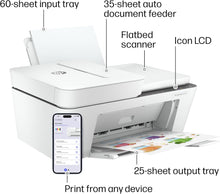 Load image into Gallery viewer, ITEM# 0022   HP DeskJet 4255e Wireless All-in-One Color Inkjet Printer, Scanner, Copier, Best-for-home, 3 month Instant Ink trial included. This printer is only 2.4 ghz capable. AI-enabled (588S6A)
