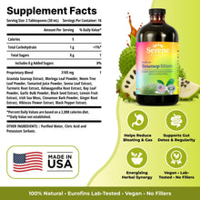 Load image into Gallery viewer, ITEM# 0231   Serene Herbs Soursop Bitters Liquid – Organic Herbal Sour SOP Guanabana with Black Seed, Moringa, Irish Moss &amp; Ginger – Gut Support, Energy &amp; Immune Boost – Vegan, Non-GMO – 16 oz (Watch 2 Videos)
