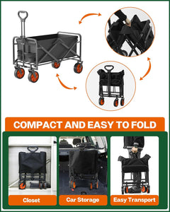 ITEM# 0221   Collapsible Folding Wagon, Heavy Duty Utility Beach Wagon Cart, Outdoor Camping Wagon (Watch Video)