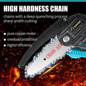 ITEM# 0154   Mini Chainsaw, Portable Electric Best Chainsaw Cordless, Small Handheld Chain Saw Pruning Shears Chainsaw for Tree Branches, Courtyard and Garden(SAKER MINI CHAINSAW + BATTERIES) Watch Video)