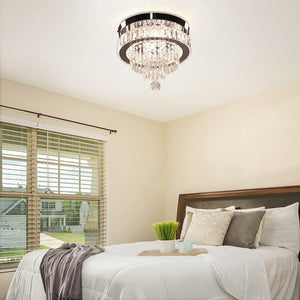 ITEM# 0180   Dimmable Crystal Chandeliers 11.8" LED Flush Mount Ceiling Chandelier Modern Crystal Ceiling Light Fixtures for Bedroom Dining Room Hallway (2700K/4000K/6500K) Watch Video