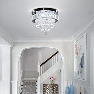ITEM# 0180   Dimmable Crystal Chandeliers 11.8" LED Flush Mount Ceiling Chandelier Modern Crystal Ceiling Light Fixtures for Bedroom Dining Room Hallway (2700K/4000K/6500K) Watch Video