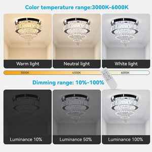 ITEM# 0180   Dimmable Crystal Chandeliers 11.8" LED Flush Mount Ceiling Chandelier Modern Crystal Ceiling Light Fixtures for Bedroom Dining Room Hallway (2700K/4000K/6500K) Watch Video