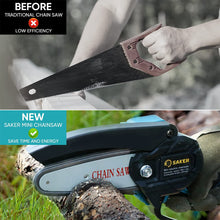 Load image into Gallery viewer, ITEM# 0154   Mini Chainsaw, Portable Electric Best Chainsaw Cordless, Small Handheld Chain Saw Pruning Shears Chainsaw for Tree Branches, Courtyard and Garden(SAKER MINI CHAINSAW + BATTERIES) Watch Video)
