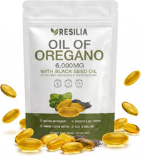 Load image into Gallery viewer, ITEM# 0240   Resilia Softgels with Black Seed Oil 6000mg – Premium Grade Oregano Oil Capsules for Immune &amp; Digestive Support – Non-GMO, Gluten-Free Softgels – Natural Herbal Wellness Supplement (60 Count)
