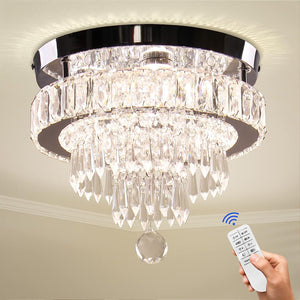 ITEM# 0180   Dimmable Crystal Chandeliers 11.8" LED Flush Mount Ceiling Chandelier Modern Crystal Ceiling Light Fixtures for Bedroom Dining Room Hallway (2700K/4000K/6500K) Watch Video