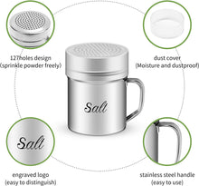 Load image into Gallery viewer, ITEM# 0120   Stainless Steel Salt and Pepper Shakers Set with Lid and Handle 127 Holes, Metal Dredge Shaker (2 Pieces)
