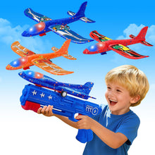 Load image into Gallery viewer, ITEM# 0201  Airplane Launcher Toys, 2 Flight Modes LED Foam Glider Catapult Plane, Outdoor Flying Toy for Kids, Birthday Gifts for Boy Girl 4 5 6 7 8 9 10 11 12 Year Old (Watch Video)
