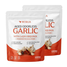 Load image into Gallery viewer, ITEM#   0241   Resilia Garlic Extract Softgels – Odorless Aged Garlic Extract Supplement with CoQ10 Ubiquinol – 20-Month Matured, Standardized for S-Allyl Cysteine - Heart Health &amp; Immune Support
